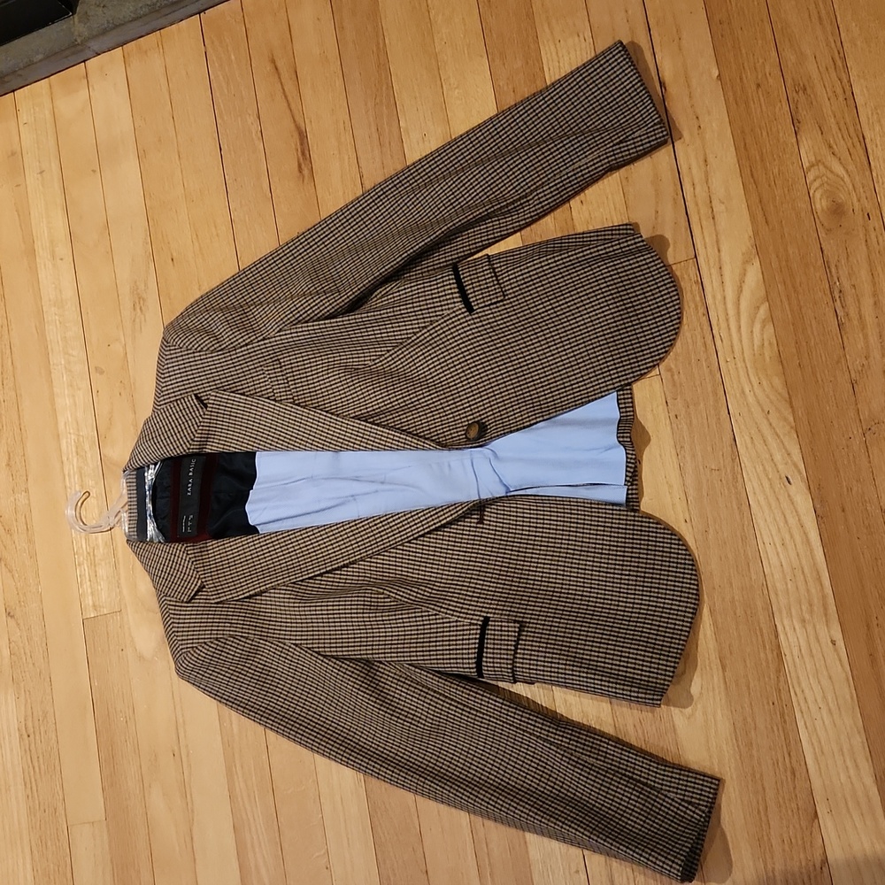 Zara plaid blazer with elbow patches